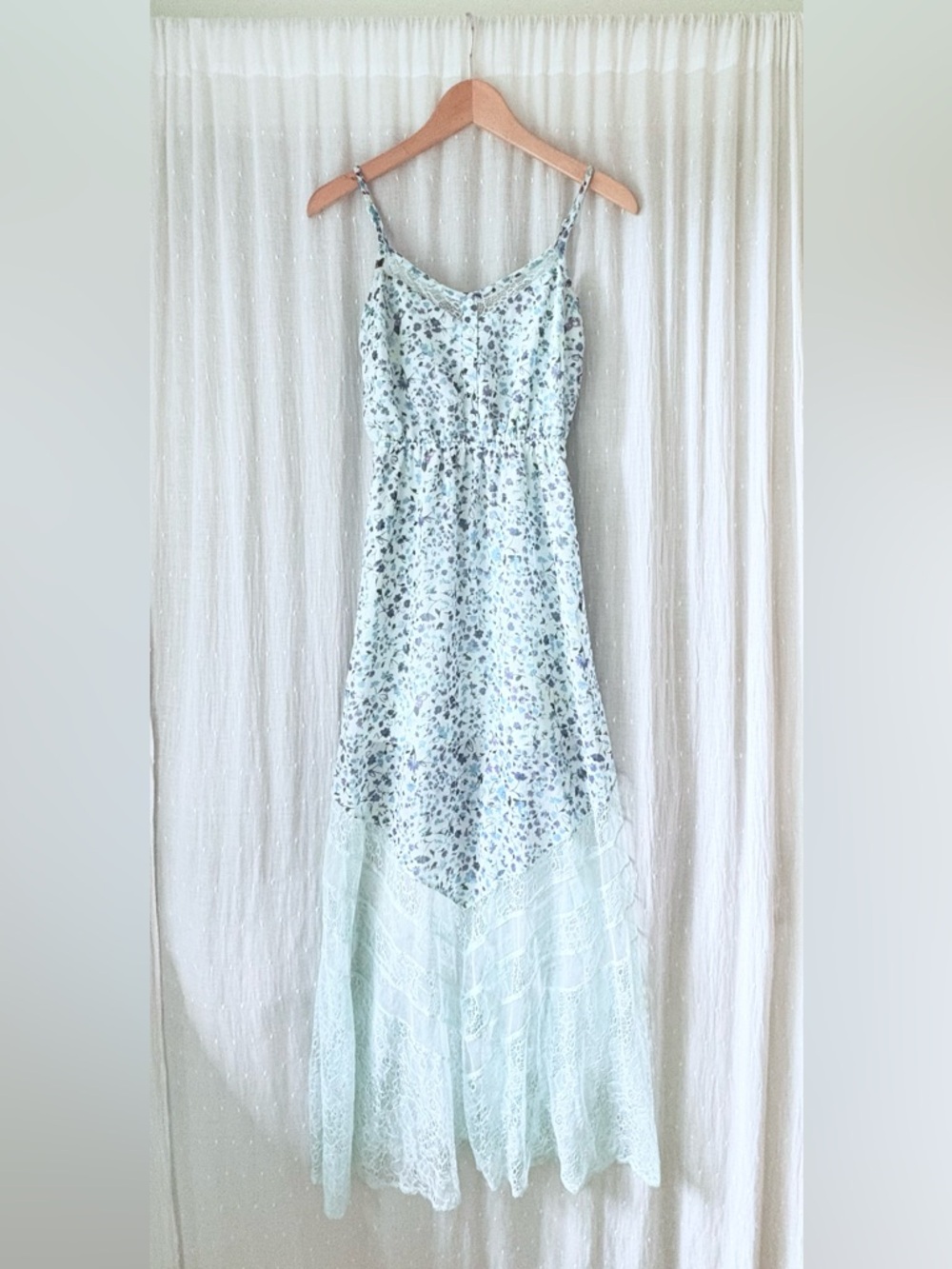 Candie's Light Aqua Floral Maxi Dress with Lace Trim